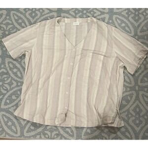 Poetry Top Blouse Linen Cotton Blend Womens Button Down Short Sleeve Size 16